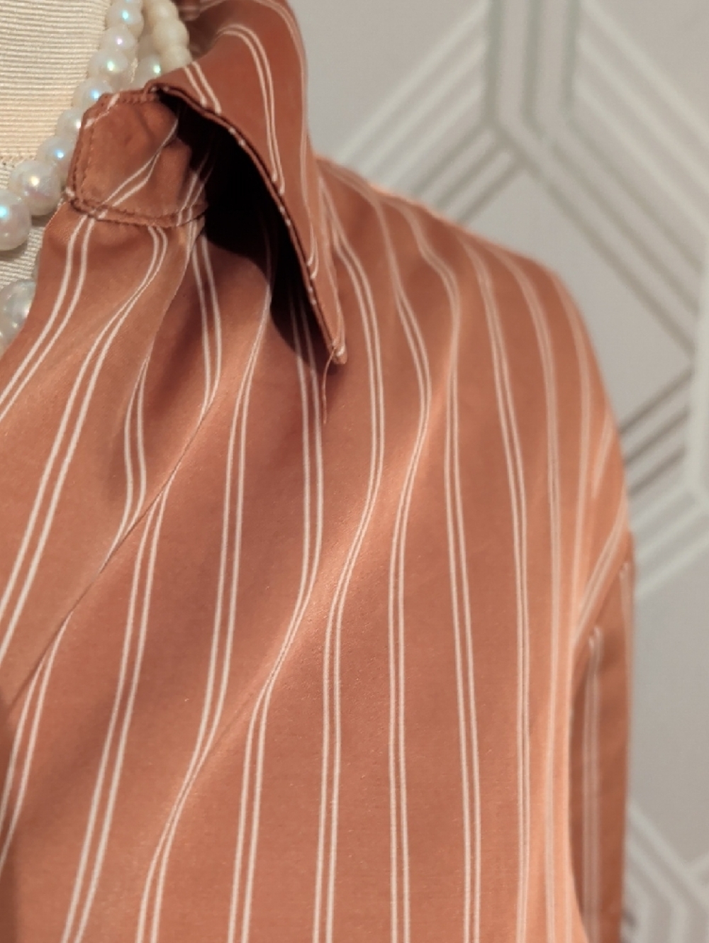 Women's Rust Striped Button-Up Blouse - Picture 4 of 8